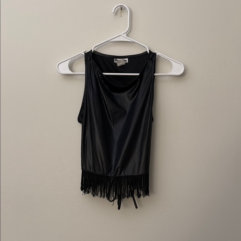 Rave City Vintage 90s Black Fringe Sleeveless Top‎